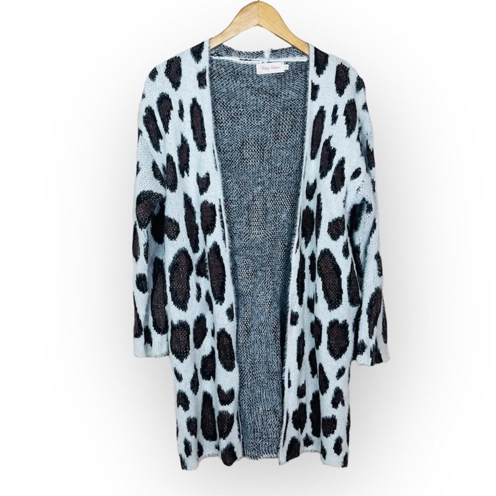 SIMPLY COUTURE Leopard Print Eyelash Knit Long Cardigan Sweater Size MEDIUM